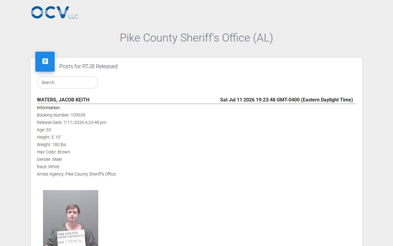 Pike County 72 hour release list using the Sheriff Recent Releases feed